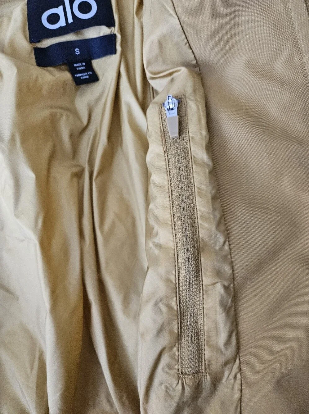 Alo Yoga Cropped Break Line Bomber Jacket Gold Ochre Mustard Size Small
